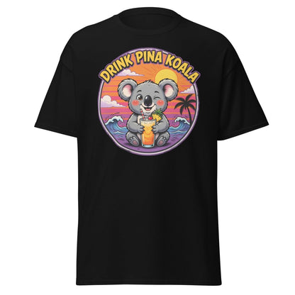 Drink Pina Koala T-Shirt - Funny Koala Pun Tropical Tee - Black - TeeRipple