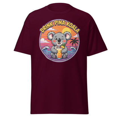 Drink Pina Koala T-Shirt - Funny Koala Pun Tropical Tee - Maroon - TeeRipple