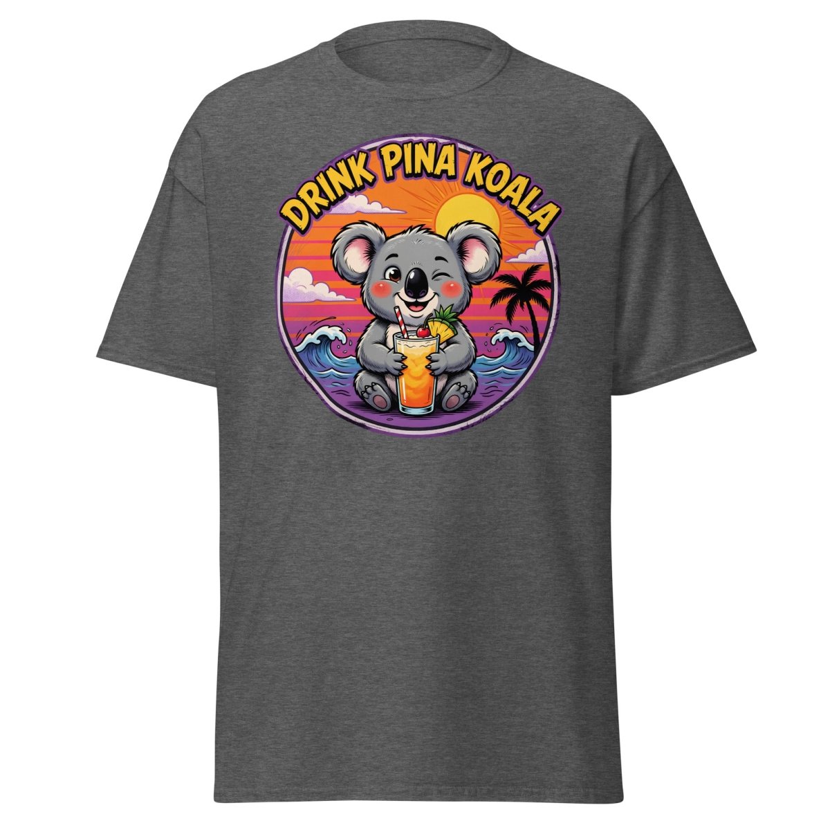 Drink Pina Koala T-Shirt - Funny Koala Pun Tropical Tee - Dark Heather - TeeRipple