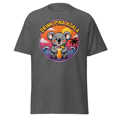 Drink Pina Koala T-Shirt - Funny Koala Pun Tropical Tee - Dark Heather - TeeRipple