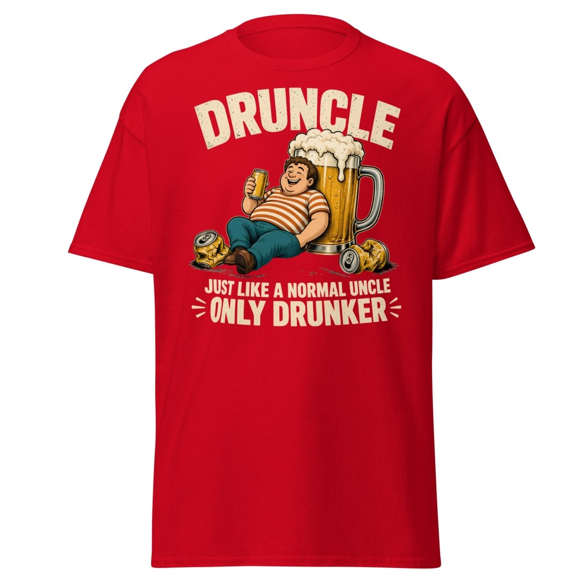 Druncle Funny Drunk Uncle T-Shirt Graphic Tee - Red - TeeRipple