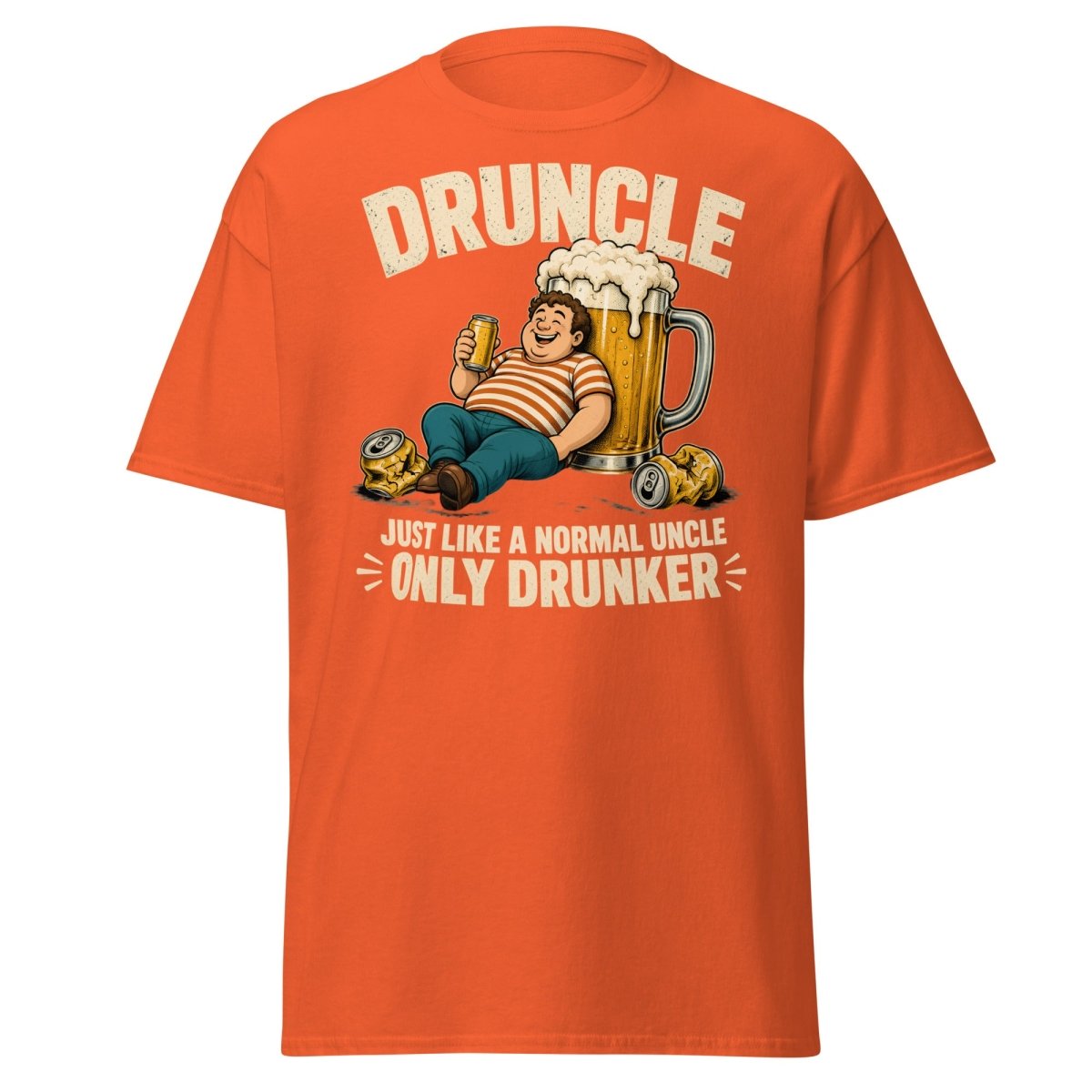 Druncle Funny Drunk Uncle T-Shirt Graphic Tee - Orange - TeeRipple