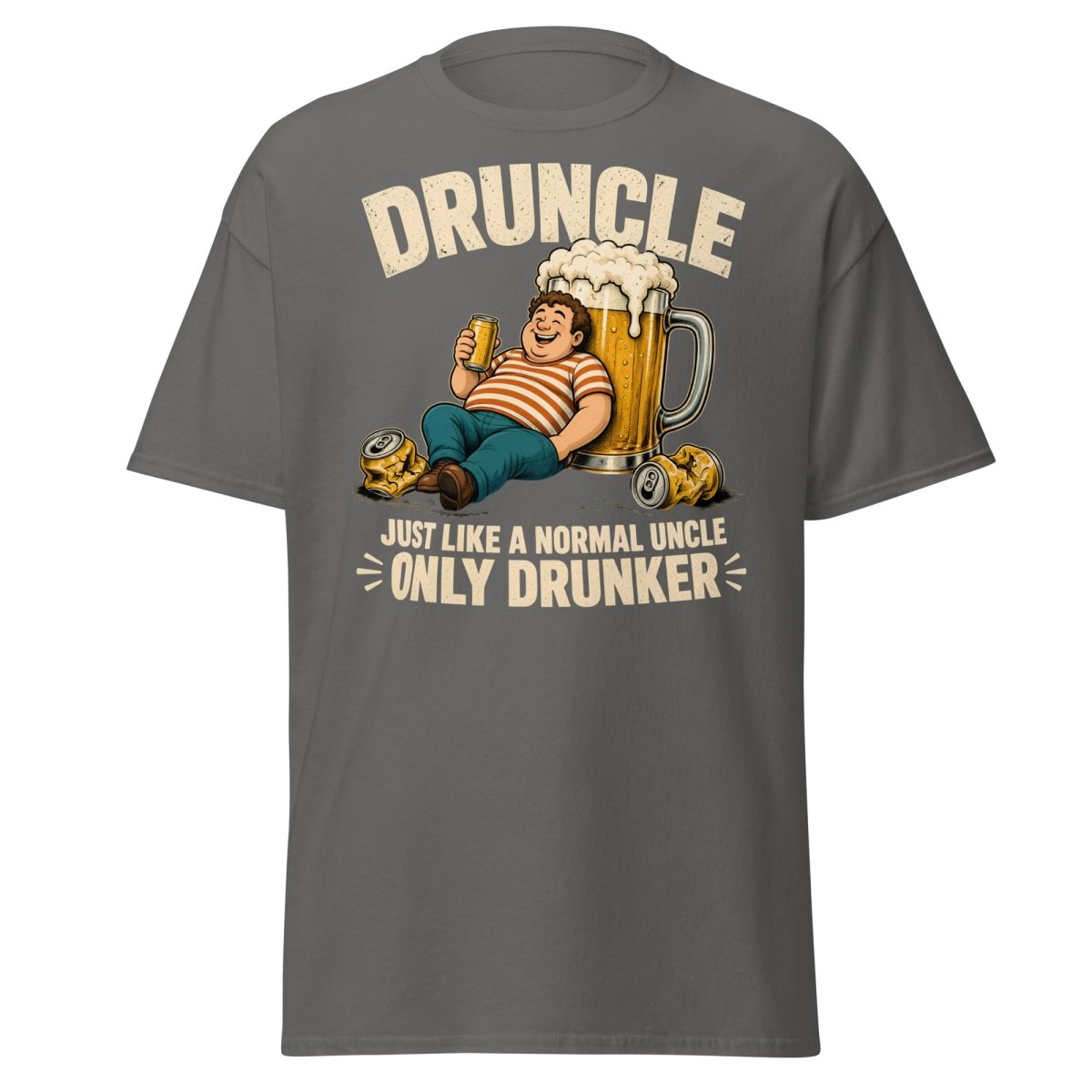 Druncle Funny Drunk Uncle T-Shirt Graphic Tee - Charcoal - TeeRipple