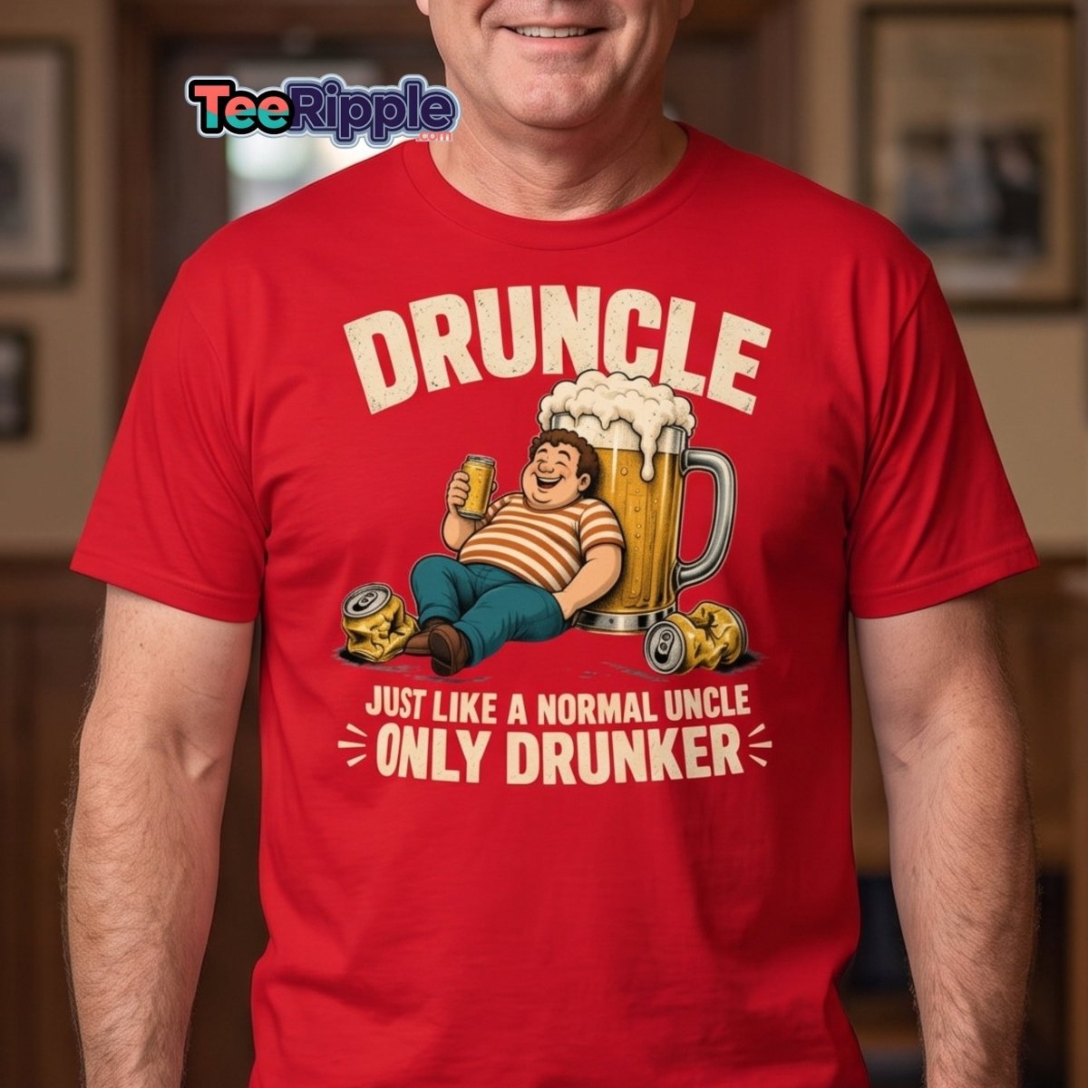 Druncle Funny Drunk Uncle T-Shirt Graphic Tee - Maroon - TeeRipple