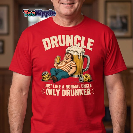 Druncle Funny Drunk Uncle T-Shirt Graphic Tee - Maroon - TeeRipple