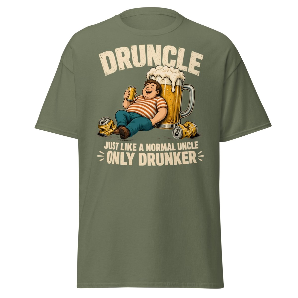 Druncle Funny Drunk Uncle T-Shirt Graphic Tee - Military Green - TeeRipple