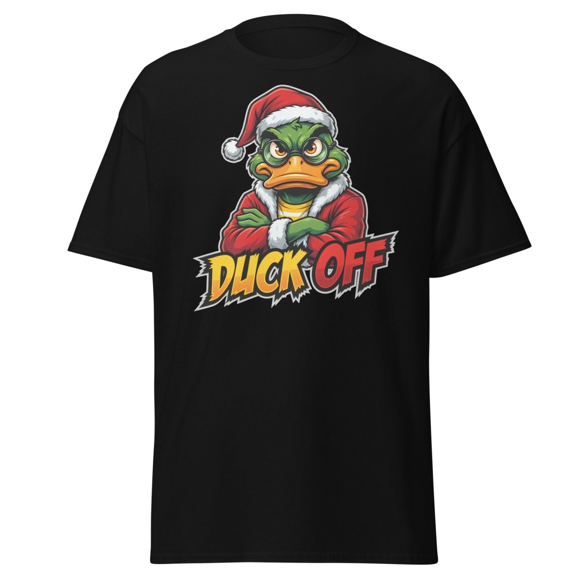 Duck Off Grumpy Santa Duck T-Shirt – Funny Christmas Tee - Black - TeeRipple