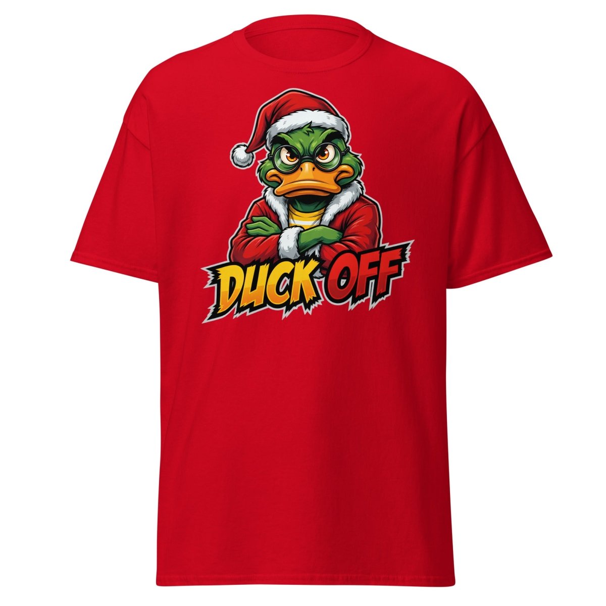Duck Off Grumpy Santa Duck T-Shirt – Funny Christmas Tee - Red - TeeRipple