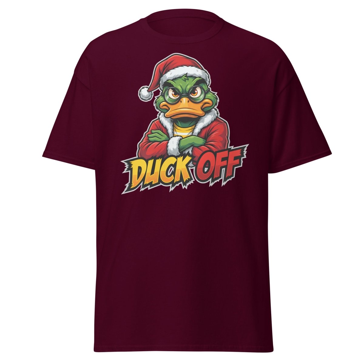 Duck Off Grumpy Santa Duck T-Shirt – Funny Christmas Tee - Maroon - TeeRipple