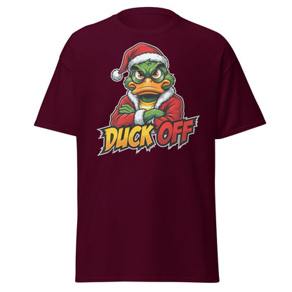 Duck Off Grumpy Santa Duck T-Shirt – Funny Christmas Tee - Maroon - TeeRipple