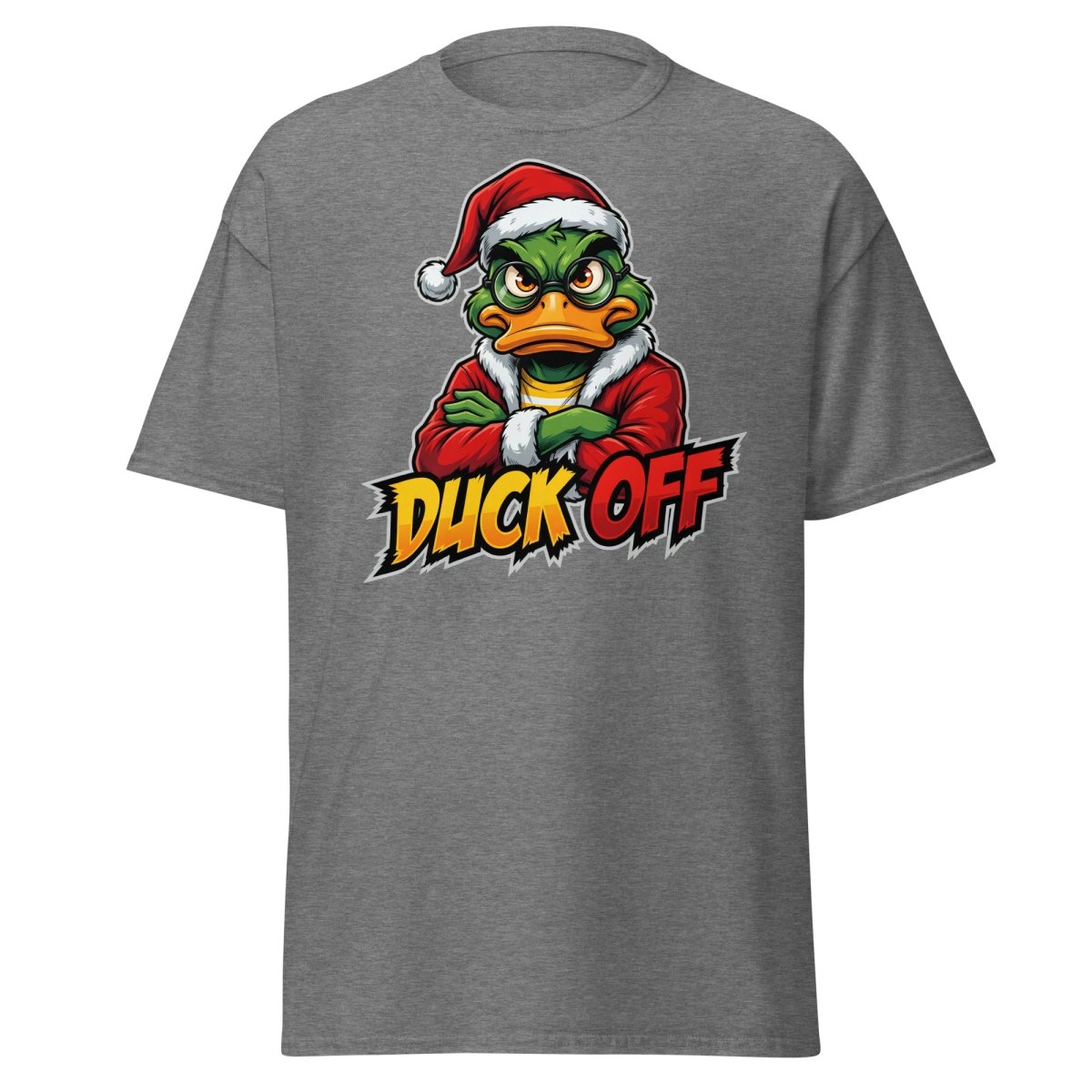Duck Off Grumpy Santa Duck T-Shirt – Funny Christmas Tee - Graphite Heather - TeeRipple