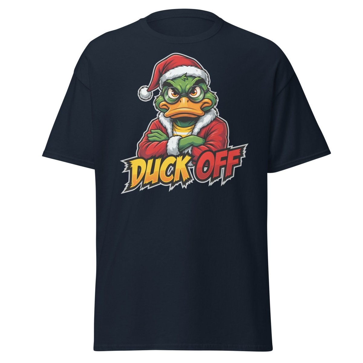 Duck Off Grumpy Santa Duck T-Shirt – Funny Christmas Tee - Navy - TeeRipple