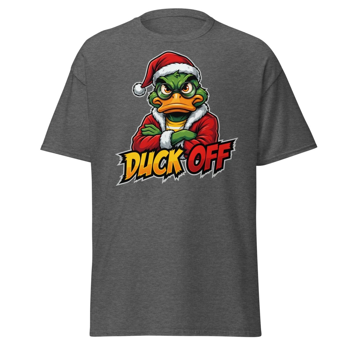Duck Off Grumpy Santa Duck T-Shirt – Funny Christmas Tee - Dark Heather - TeeRipple