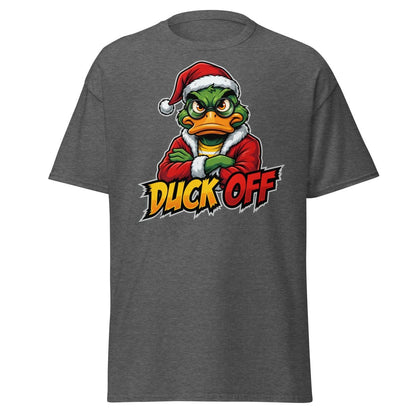 Duck Off Grumpy Santa Duck T-Shirt – Funny Christmas Tee - Dark Heather - TeeRipple