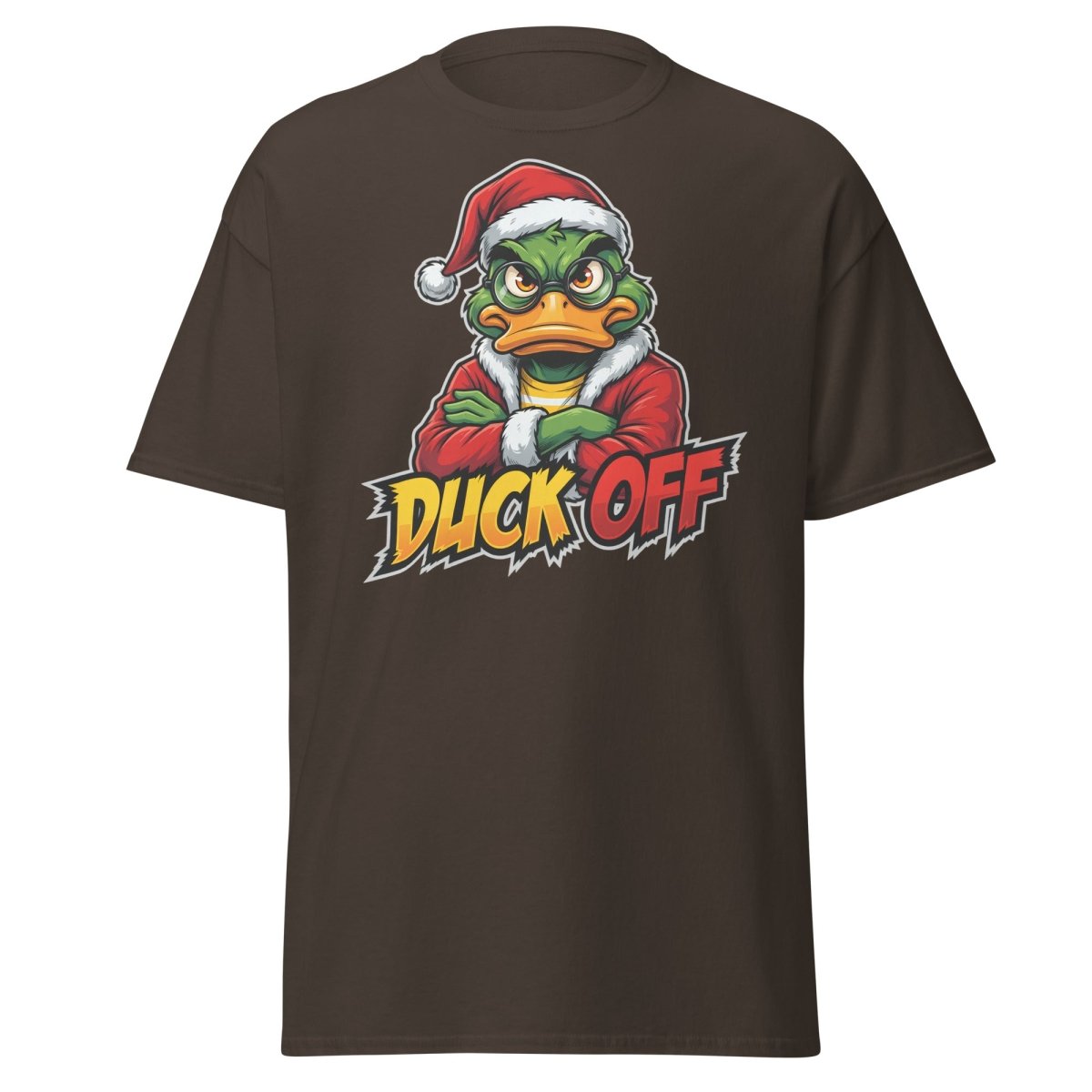 Duck Off Grumpy Santa Duck T-Shirt – Funny Christmas Tee - Dark Chocolate - TeeRipple