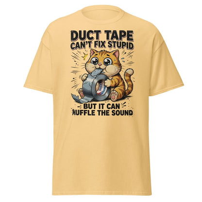 Duct Tape Cat "Muffle The Sound" Funny T-Shirt - Yellow Haze - TeeRipple