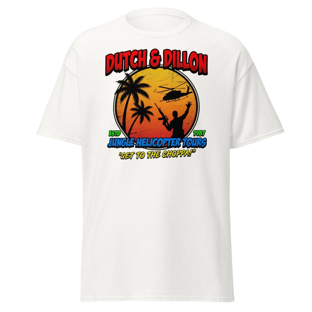 Dutch & Dillon Jungle Helicopter Tours T-Shirt - White - TeeRipple
