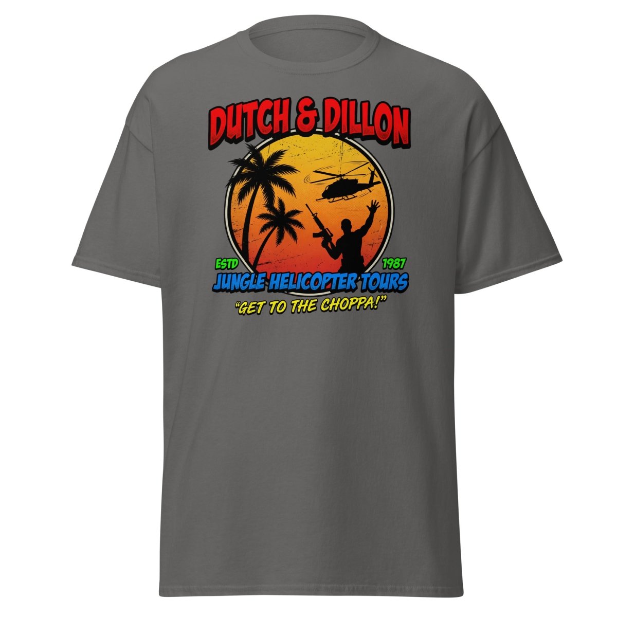 Dutch & Dillon Jungle Helicopter Tours T-Shirt - Charcoal - TeeRipple