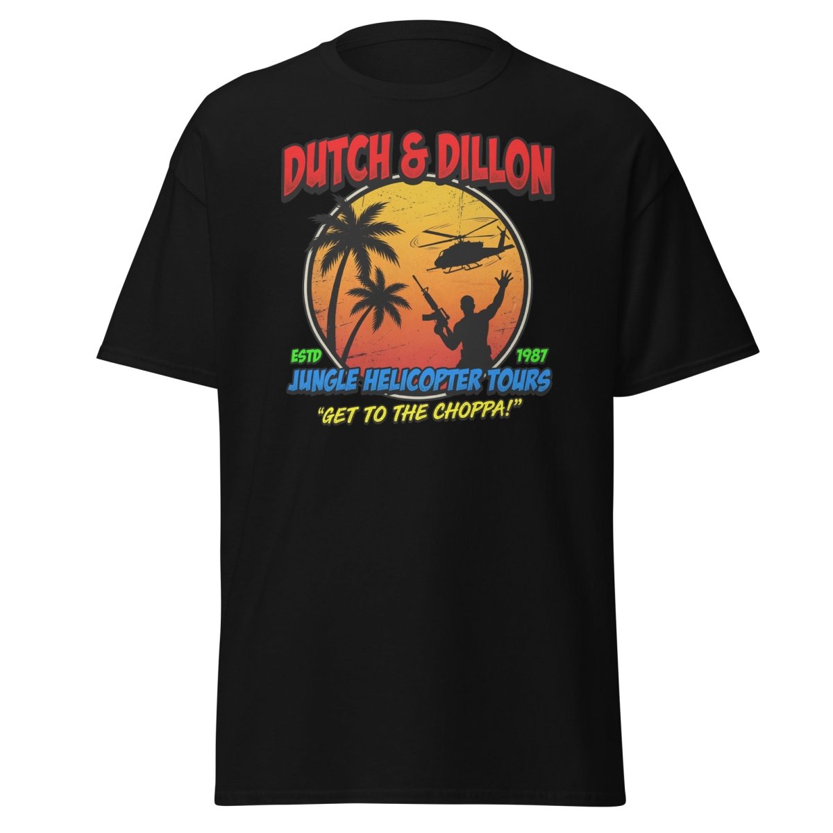 Dutch & Dillon Jungle Helicopter Tours T-Shirt - Black - TeeRipple