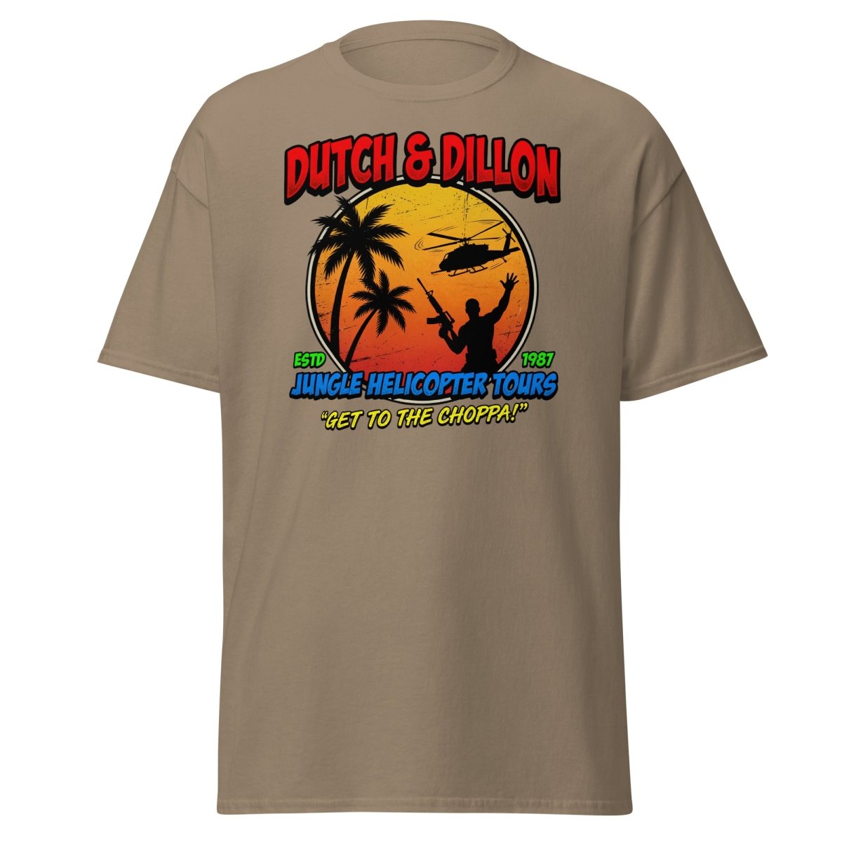 Dutch & Dillon Jungle Helicopter Tours T-Shirt - Brown Savana - TeeRipple
