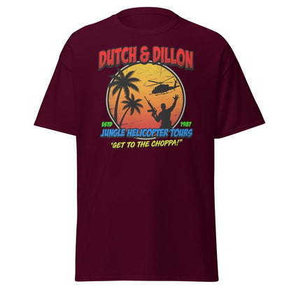 Dutch & Dillon Jungle Helicopter Tours T-Shirt - Maroon - TeeRipple