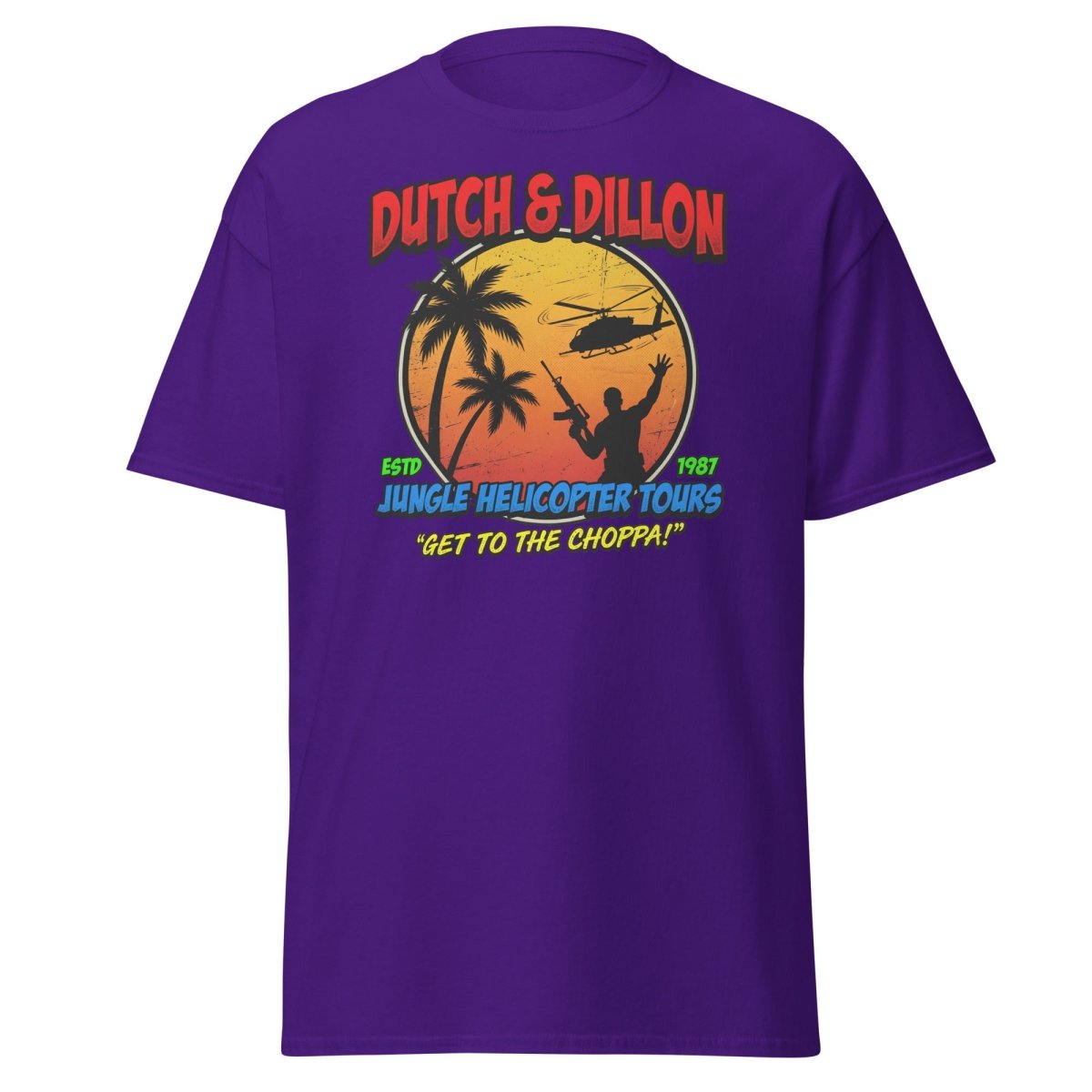 Dutch & Dillon Jungle Helicopter Tours T-Shirt - Purple - TeeRipple
