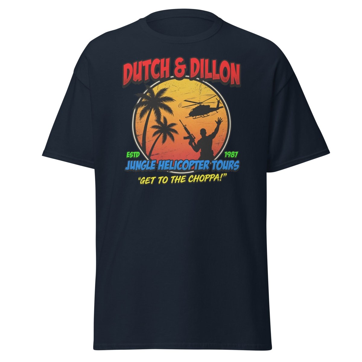 Dutch & Dillon Jungle Helicopter Tours T-Shirt - Navy - TeeRipple