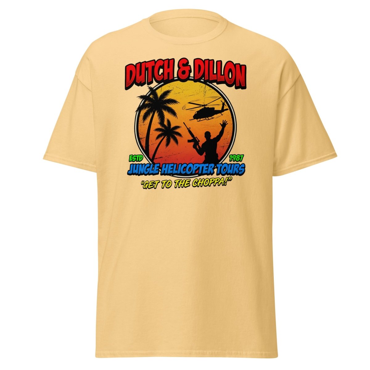 Dutch & Dillon Jungle Helicopter Tours T-Shirt - Yellow Haze - TeeRipple
