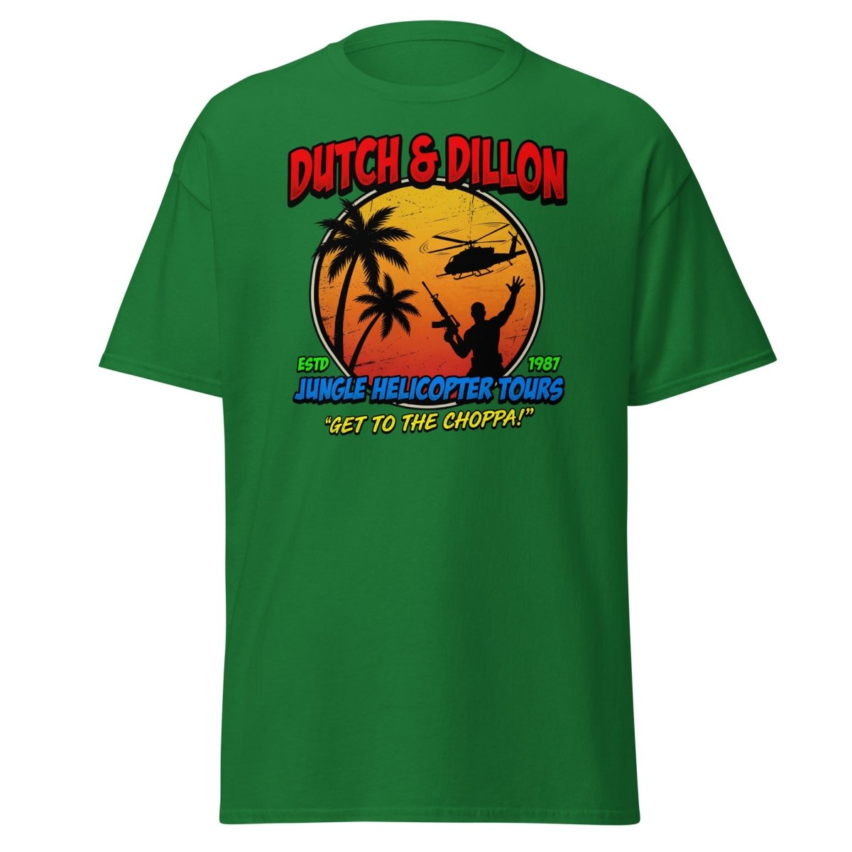 Dutch & Dillon Jungle Helicopter Tours T-Shirt - Turf Green - TeeRipple