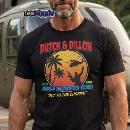 Dutch & Dillon Jungle Helicopter Tours T-Shirt - Maroon - TeeRipple