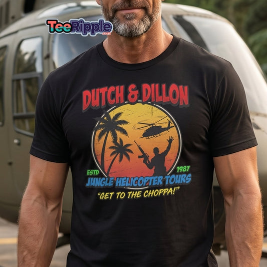 Dutch & Dillon Jungle Helicopter Tours T-Shirt - Maroon - TeeRipple