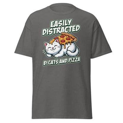 Easily Distracted by Cats and Pizza T-Shirt – Funny Cat Lover Tee - Charcoal - TeeRipple