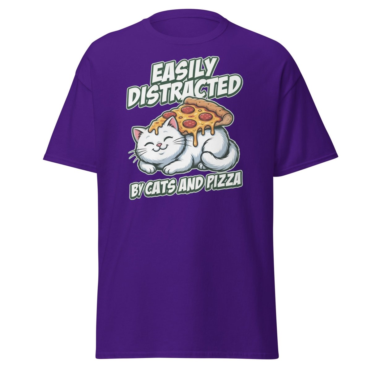 Easily Distracted by Cats and Pizza T-Shirt – Funny Cat Lover Tee - Purple - TeeRipple