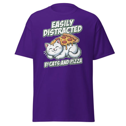 Easily Distracted by Cats and Pizza T-Shirt – Funny Cat Lover Tee - Purple - TeeRipple