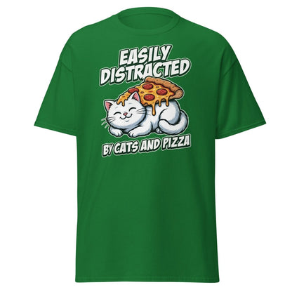 Easily Distracted by Cats and Pizza T-Shirt – Funny Cat Lover Tee - Turf Green - TeeRipple