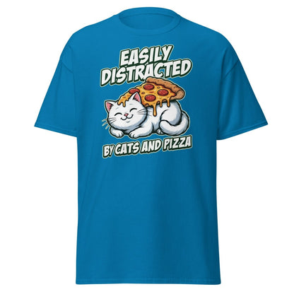 Easily Distracted by Cats and Pizza T-Shirt – Funny Cat Lover Tee - Sapphire - TeeRipple