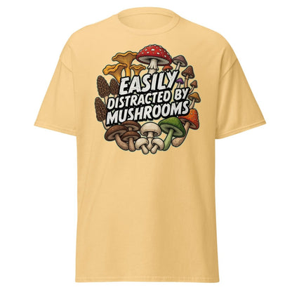 Easily Distracted By Mushrooms T-Shirt | Funny Forager Tee - Yellow Haze - TeeRipple