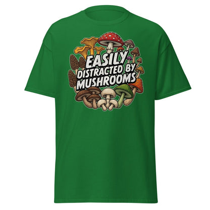 Easily Distracted By Mushrooms T-Shirt | Funny Forager Tee - Turf Green - TeeRipple
