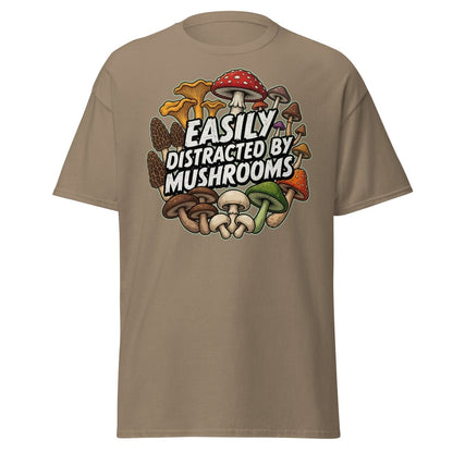 Easily Distracted By Mushrooms T-Shirt | Funny Forager Tee - Brown Savana - TeeRipple