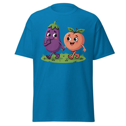 Eggplant & Peach Holding Hands Funny T-Shirt – Adult Humor Tee - Sapphire - TeeRipple
