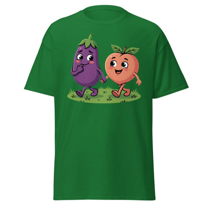 Eggplant & Peach Holding Hands Funny T-Shirt – Adult Humor Tee - Turf Green - TeeRipple