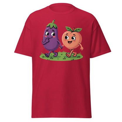 Eggplant & Peach Holding Hands Funny T-Shirt – Adult Humor Tee - Cardinal - TeeRipple