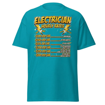 Electrician Hourly Rates Funny T-Shirt - Tropical Blue - TeeRipple