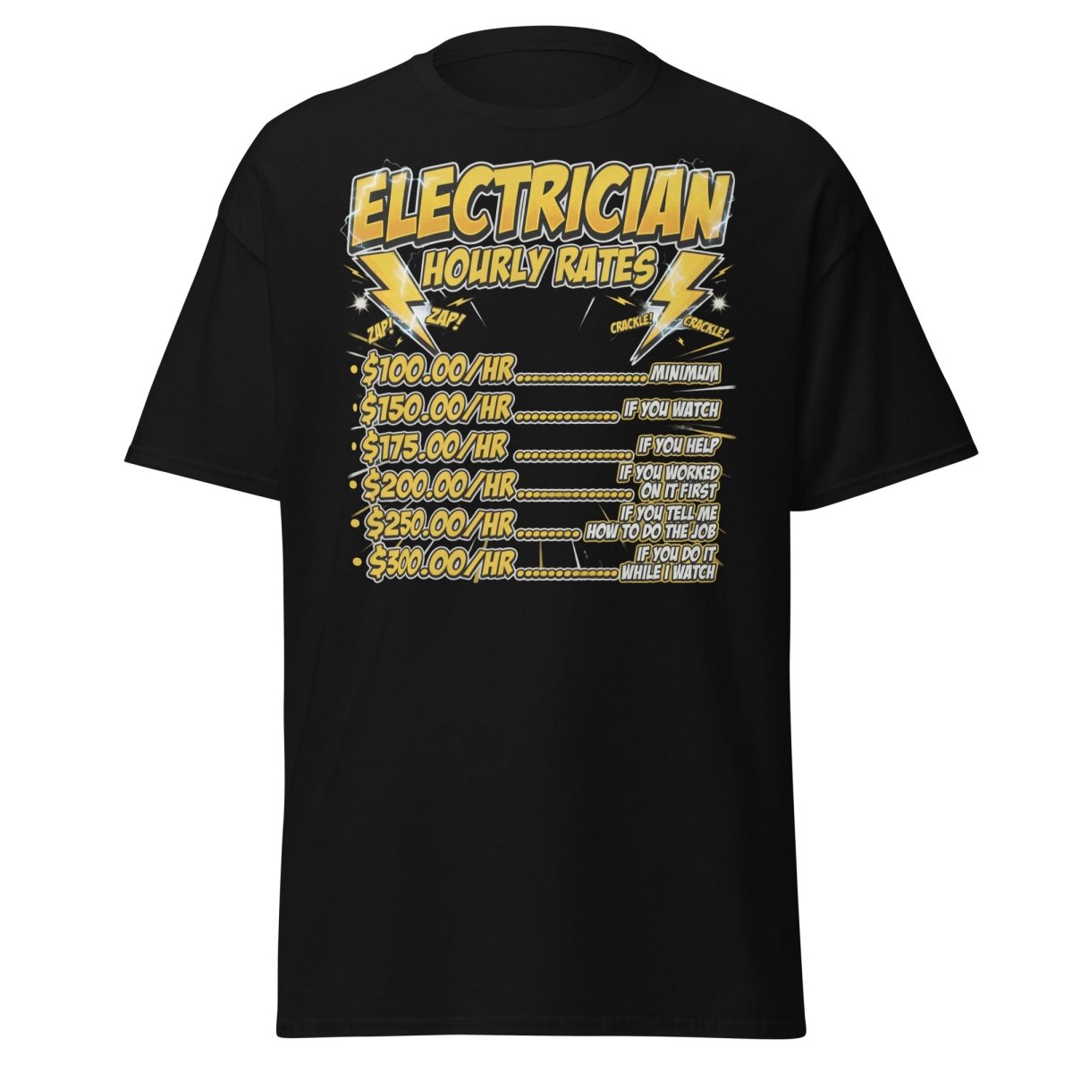 Electrician Hourly Rates Funny T-Shirt - Black - TeeRipple