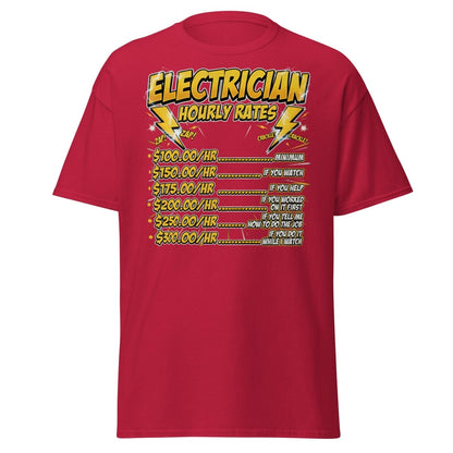 Electrician Hourly Rates Funny T-Shirt - Cardinal - TeeRipple