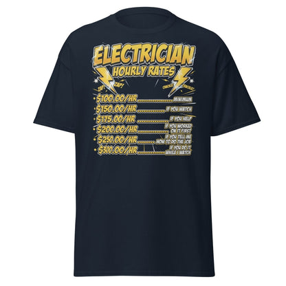 Electrician Hourly Rates Funny T-Shirt - Navy - TeeRipple