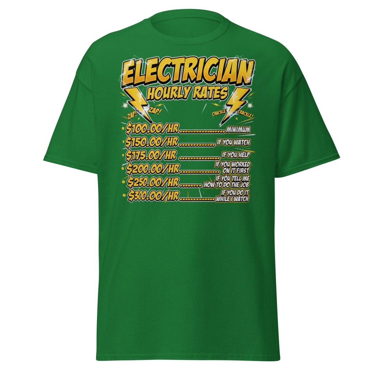 Electrician Hourly Rates Funny T-Shirt - Turf Green - TeeRipple