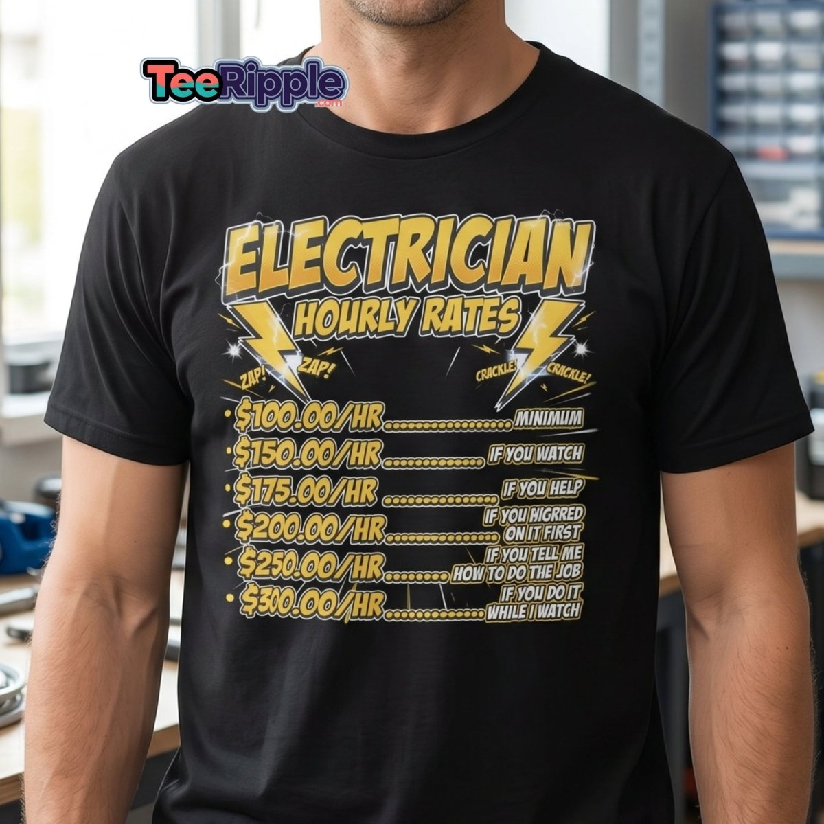 Electrician Hourly Rates Funny T-Shirt - Maroon - TeeRipple