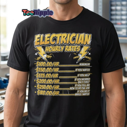 Electrician Hourly Rates Funny T-Shirt - Maroon - TeeRipple