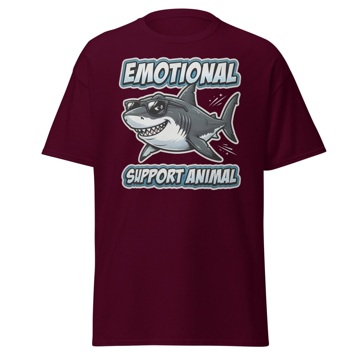 Emotional Support Animal Shark T-Shirt - Funny Cool Tee - Maroon - TeeRipple